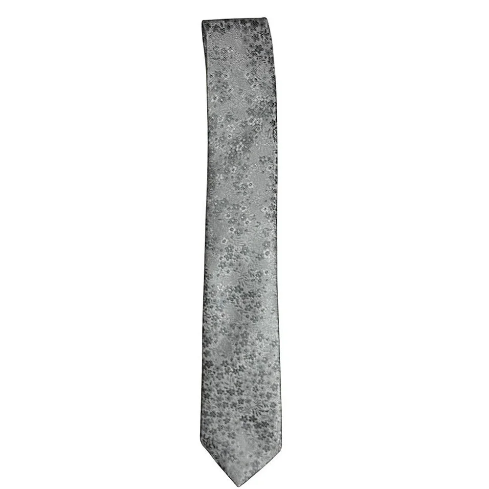 Michael Kors Mens Silver Floral Jacquard Silk Blend Necktie Formal Wedding Tie